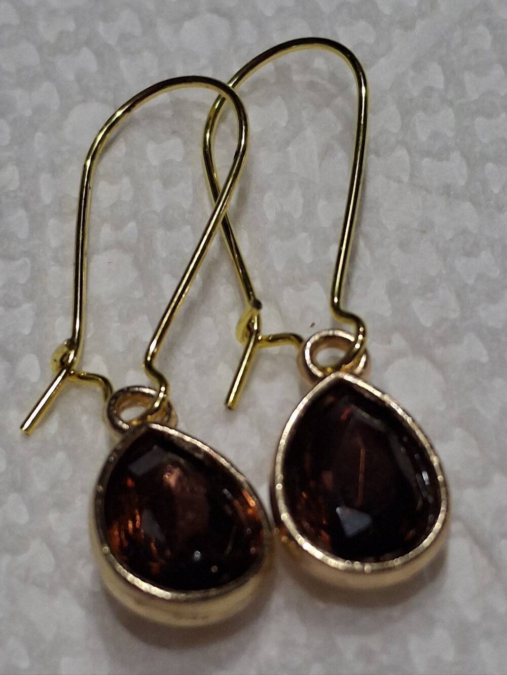 Gold Teardrop Garnet-Color Dangle Earrings - Women Jewelry
